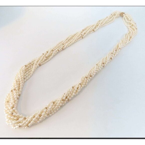 Freshwater Seed Pearl Multi Strand Necklace 10K Gold Clasp C Tanner Elegant Rope - Picture 9 of 9